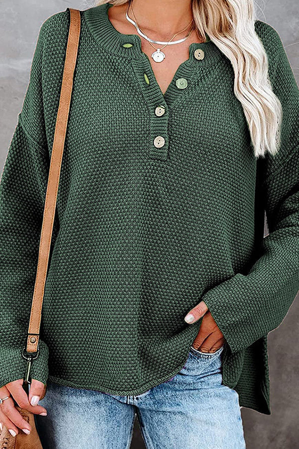 Waffle Knit Henley Sweater