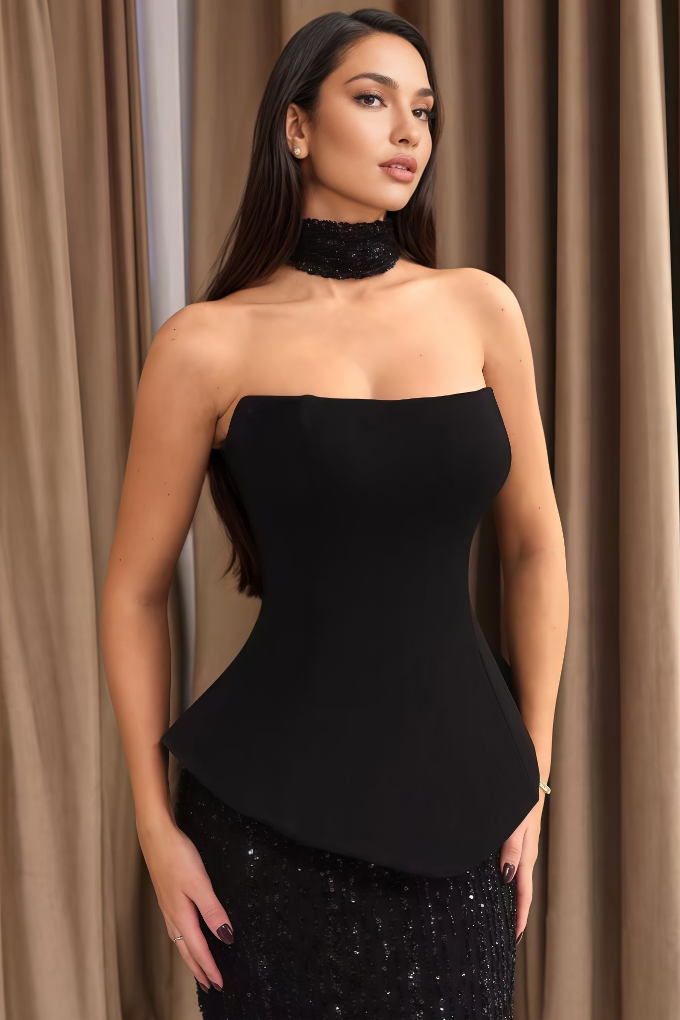 Calyxas Black Top Sequin Maxi Dress Set - View 2