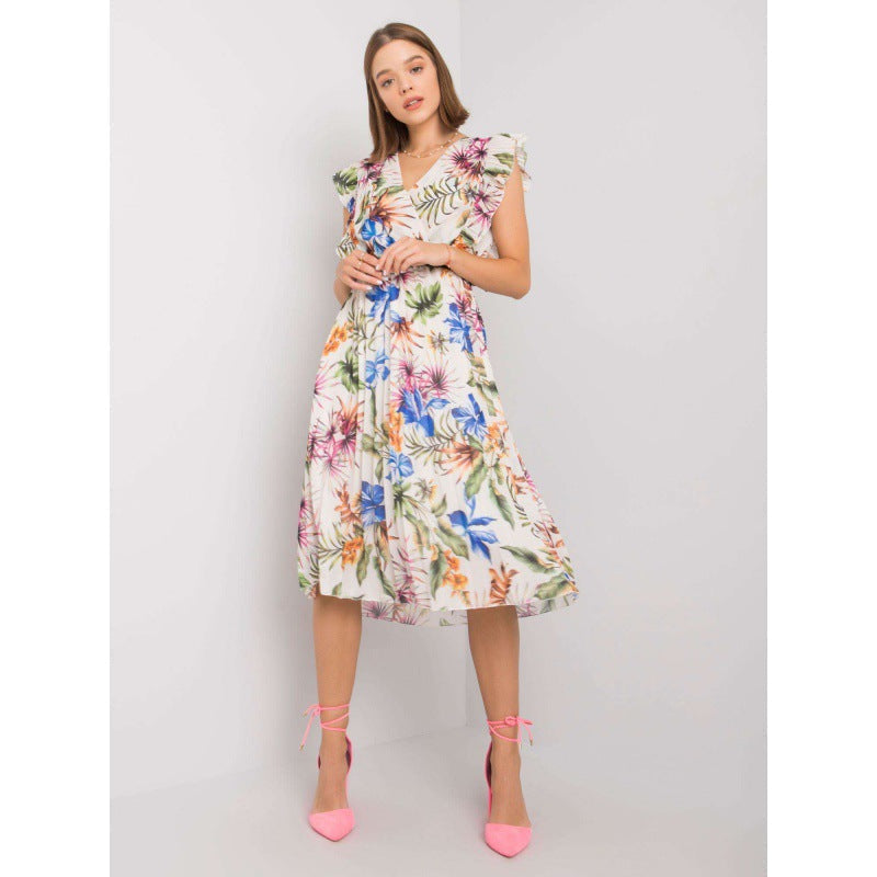 Eugenia Statement Women's Flower Ruffle Midi Dress Elevated Occasion Wear