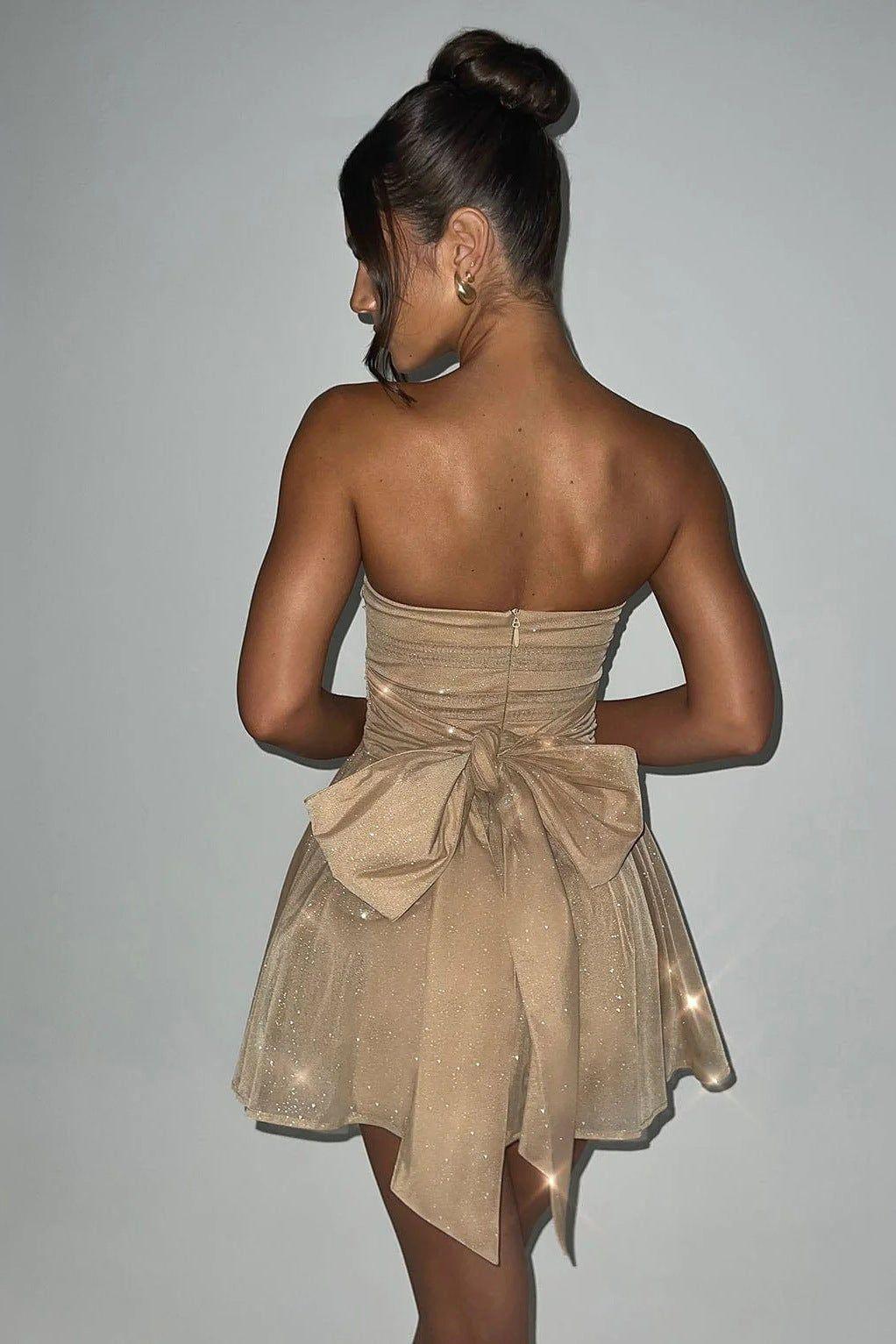 Strapless Glitter Mesh Fit and Flare Mini Dress 5