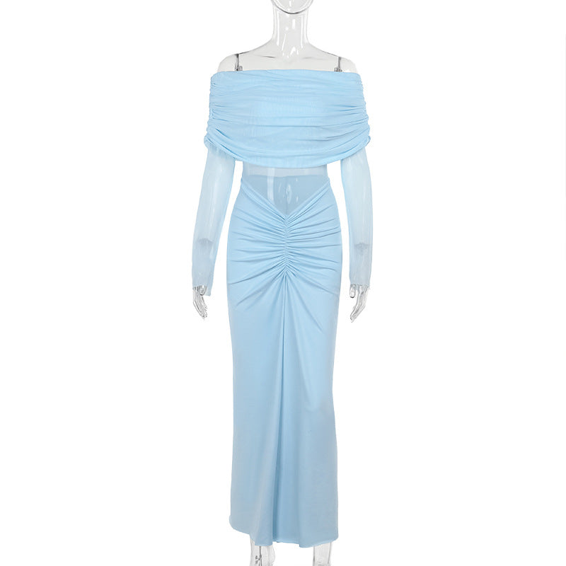 Off Shoulder Mesh Pleated SocialiteElegant Micro Maxi Dress - View 6