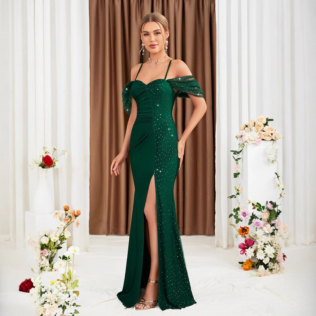 Cold Shoulder Sweetheart Ruched High Split Mermaid Gown