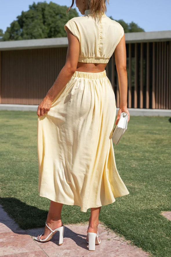 Light of My Life Cutout Waist Pocketed Vacation Midi Dress