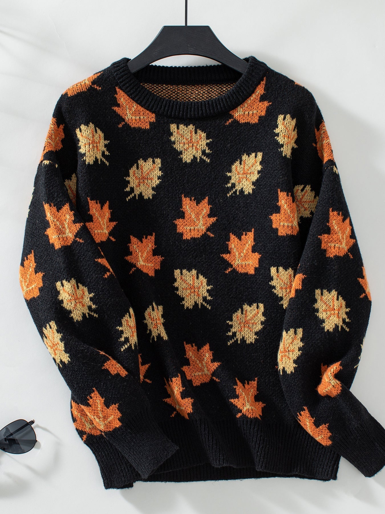 Maple Leaf Jacquard Casual Pullover Sweater