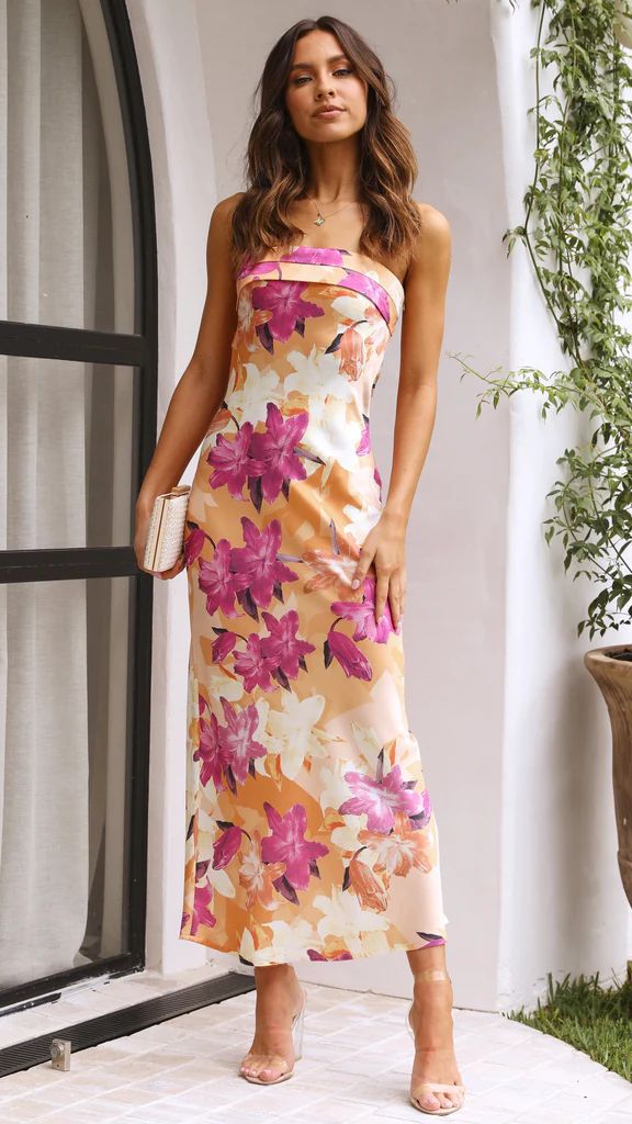 Satin Strapless Cowl Back Ruched Back Strap Maxi Dress