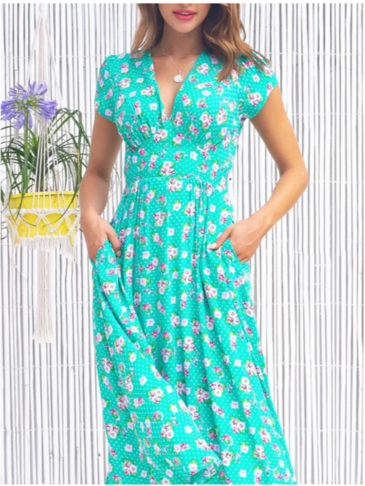 Gianna | Button-Front Midi Dress Cyan