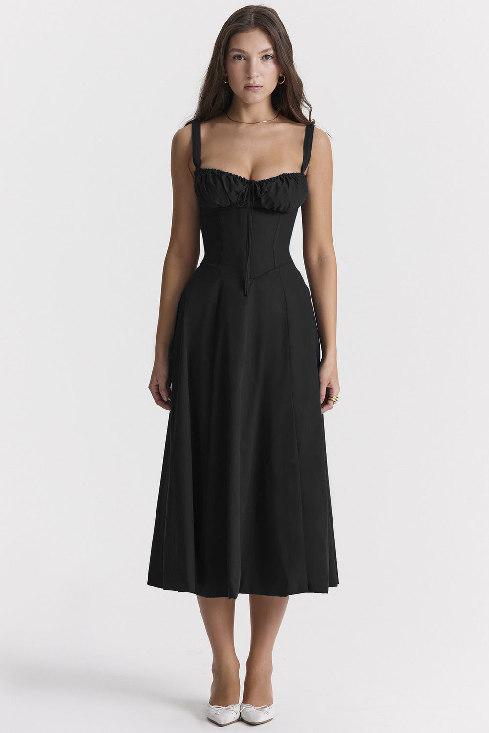 Oakley - Elegant French Style Belted Strap Dress Black