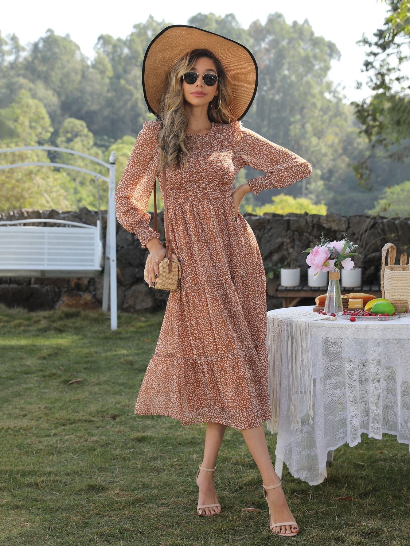 Takeoff Star Print Pocketed Maxi Dress - Peach