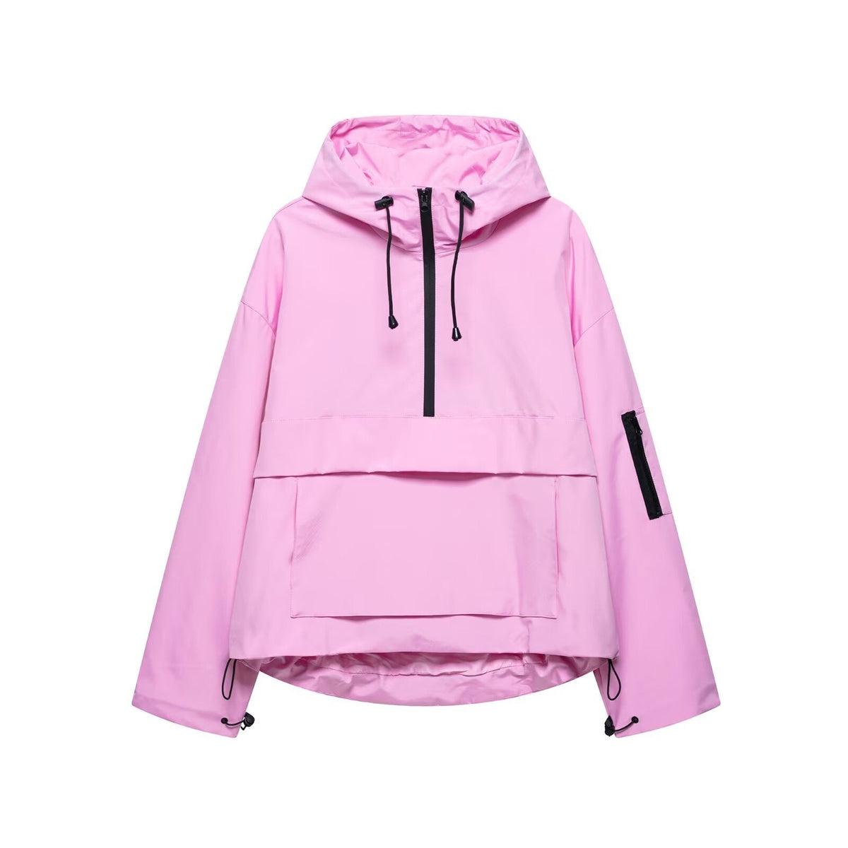 Hooded Half Zip Kangaroo Pocket Anorak Jacket