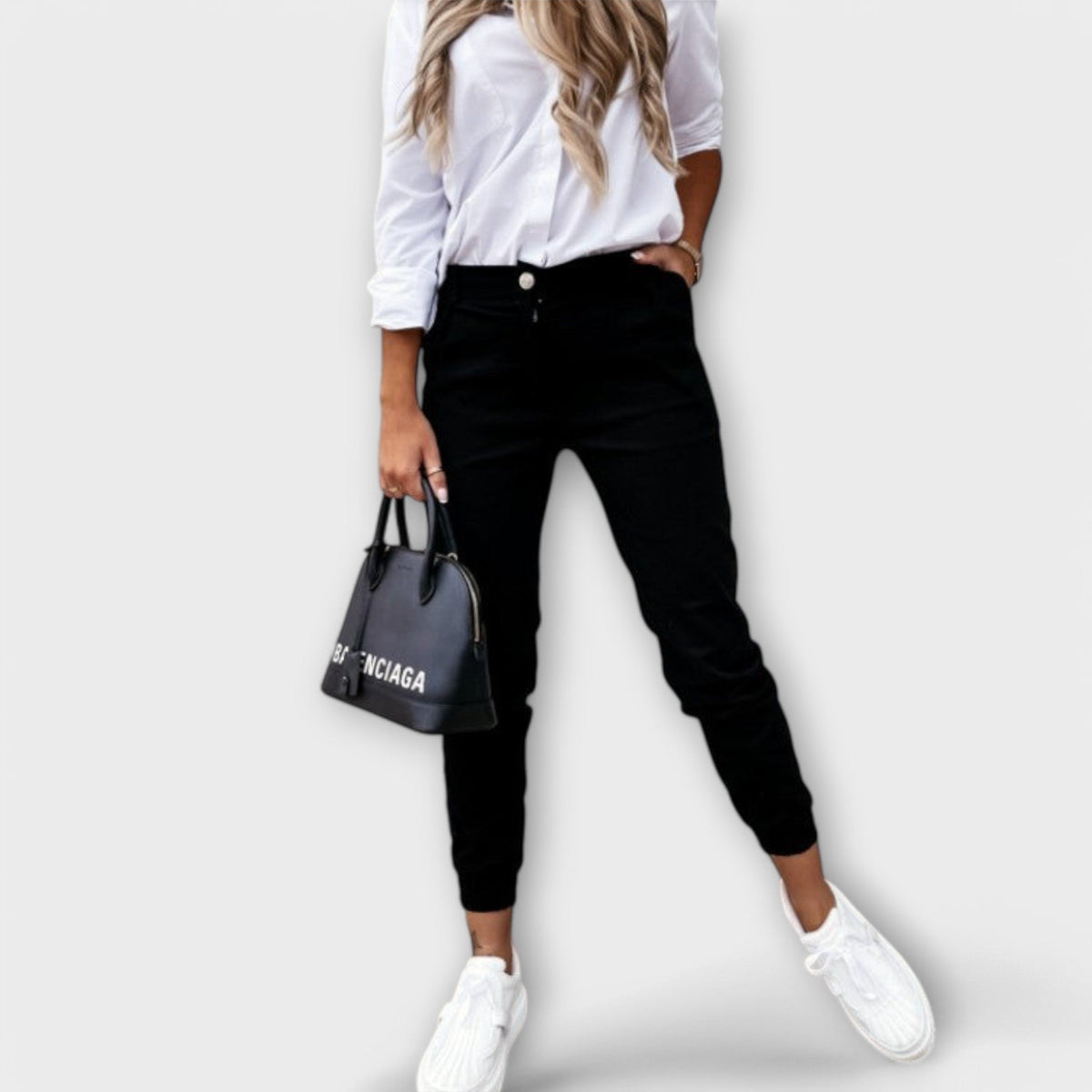 High Waist Cuffed Hem Jogger Pants