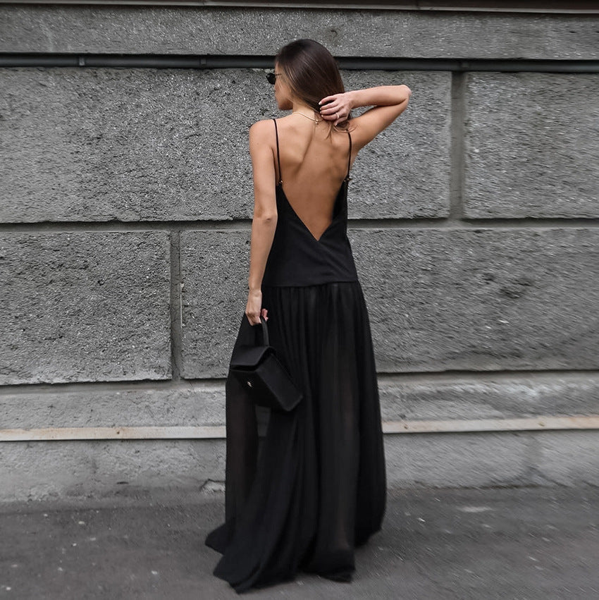 Chiffon V-Neck Spaghetti Strap Flowy Maxi Dress