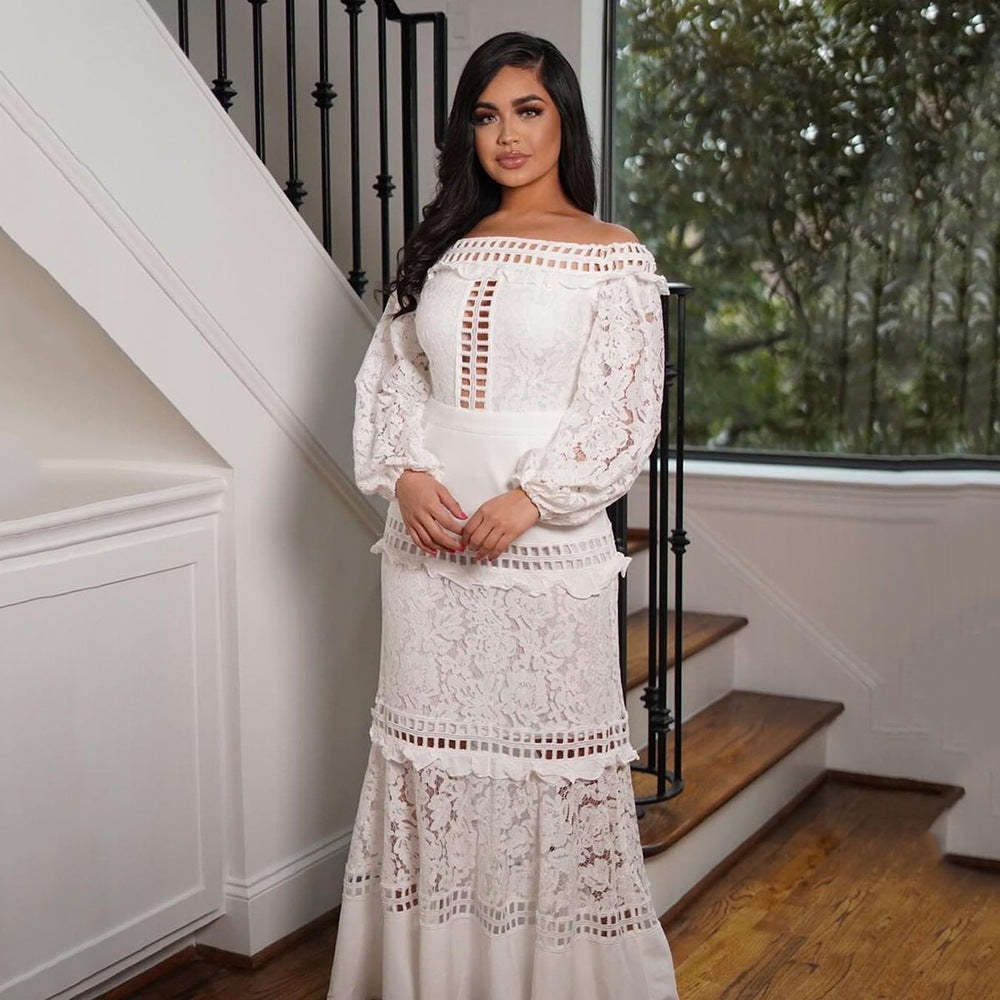 Spring Summer Lace off Shoulder Lotus Leaf Party Cocktail Dress - View 3