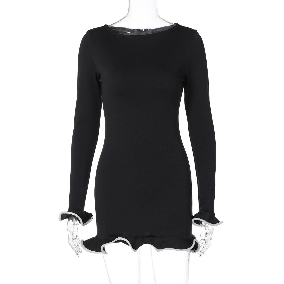 Knit Long Sleeve Ruffle Hem Bodycon Mini Dress 5