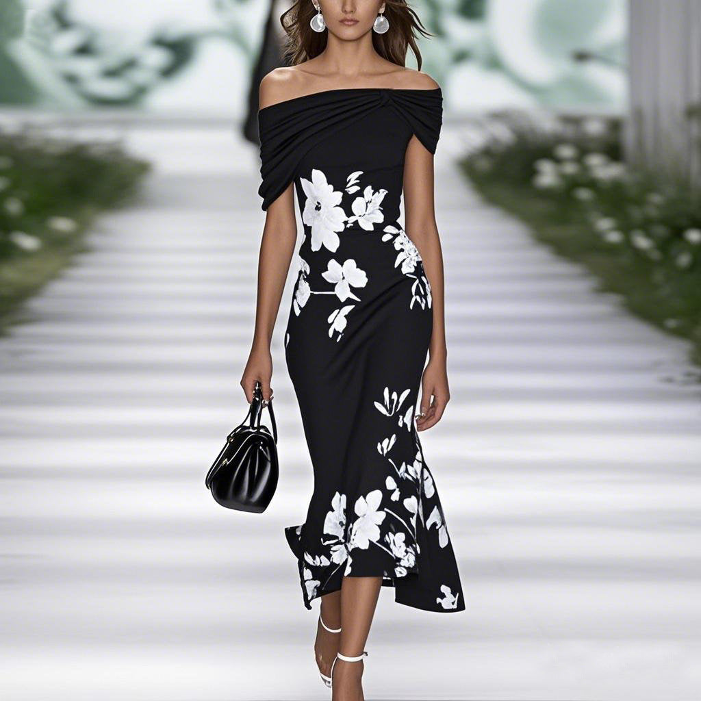 Floral Off Shoulder Mermaid Midi Dress 3