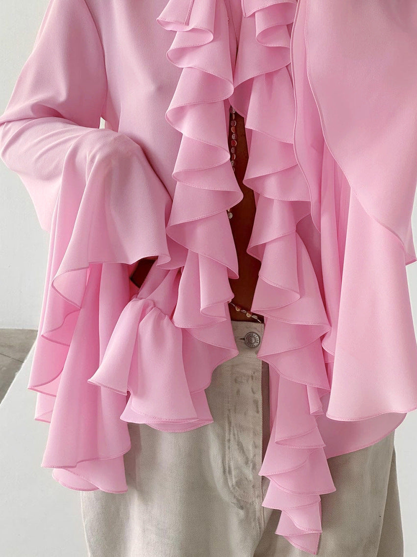 Wide Cuffs and Ruffles Long sleeve Light Shirt