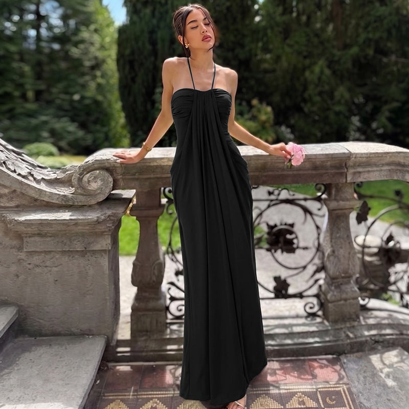 Halter Neck Draped Front Ruched Bust Maxi Dress 3