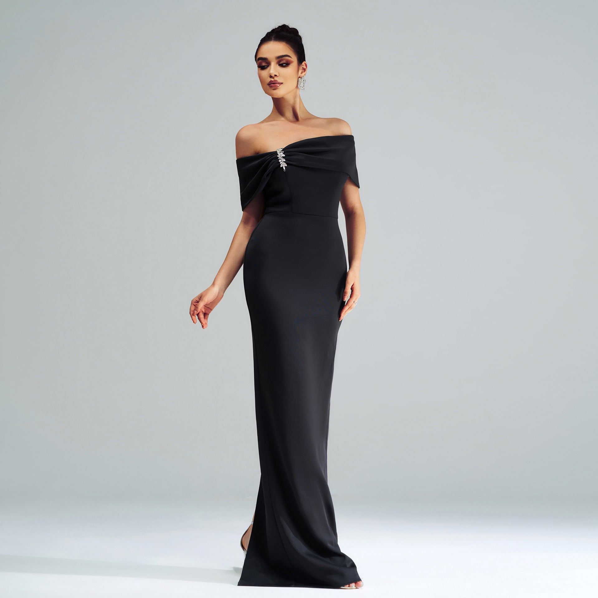 Satin Off Shoulder Mermaid Evening Gown