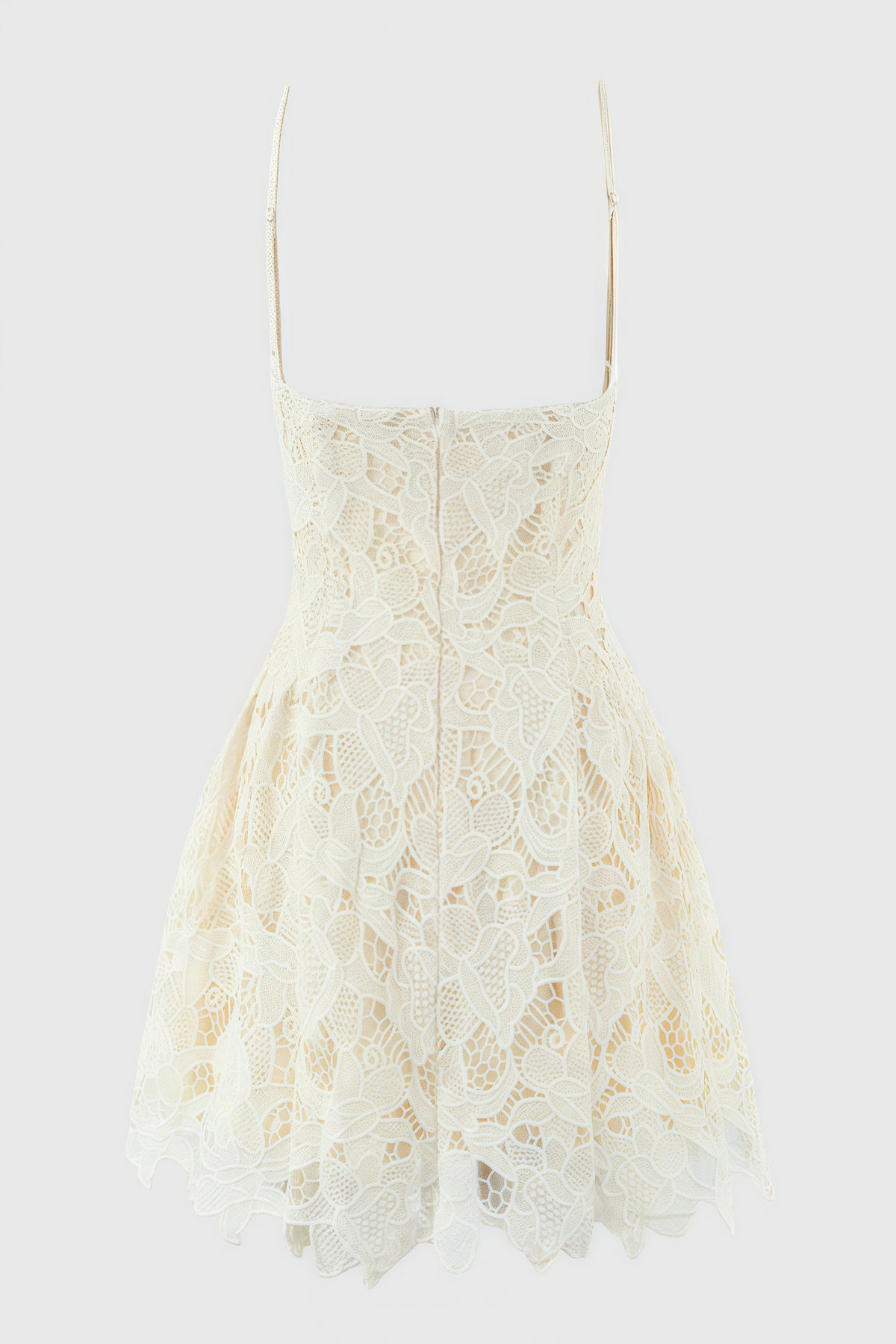 Guipure Lace Spaghetti Strap Corset Bodice Scalloped Hem Mini Dress 5