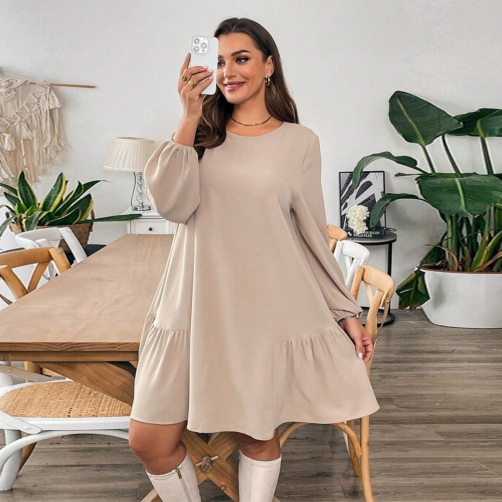 Plus Size Simple Comfortable Dress Loose Slimming One Step Midi Dress