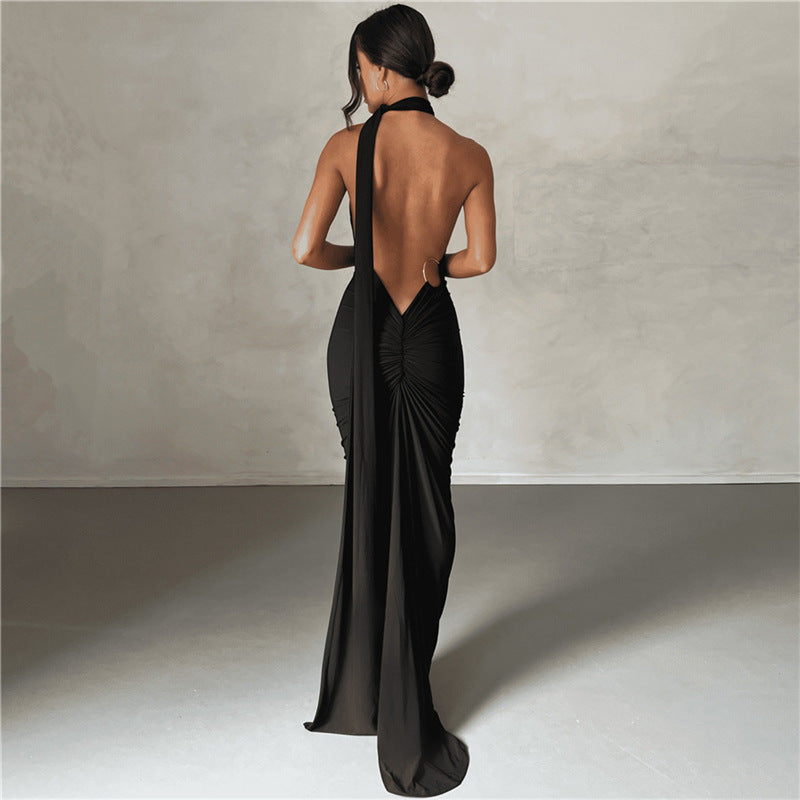 One Shoulder Backless Ruched Mermaid Maxi Gown