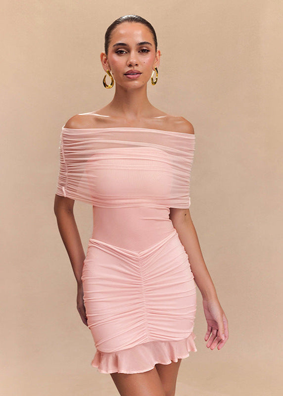 Off-Shoulder Mesh Ruched Mini Dress 3