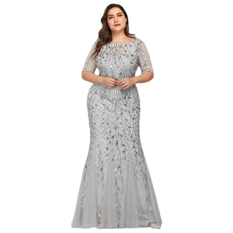 Sequin Round Neck Short Sleeve Mermaid Maxi Gown