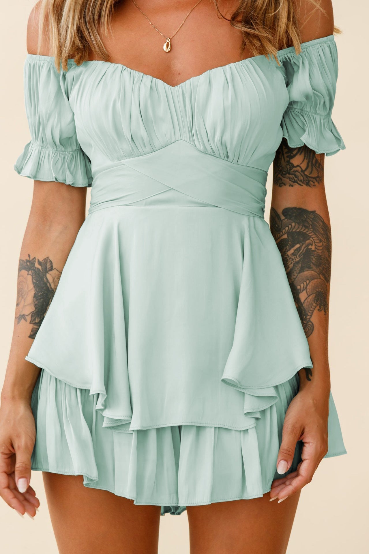 Mahoney Smocked Ruffle Mini Dress - Pistachio