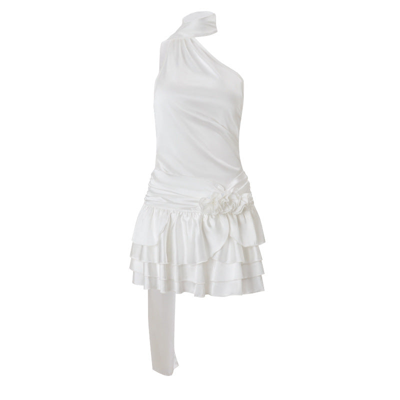 Spring High Grade off Shoulder Satin Backless Dress - View 2
