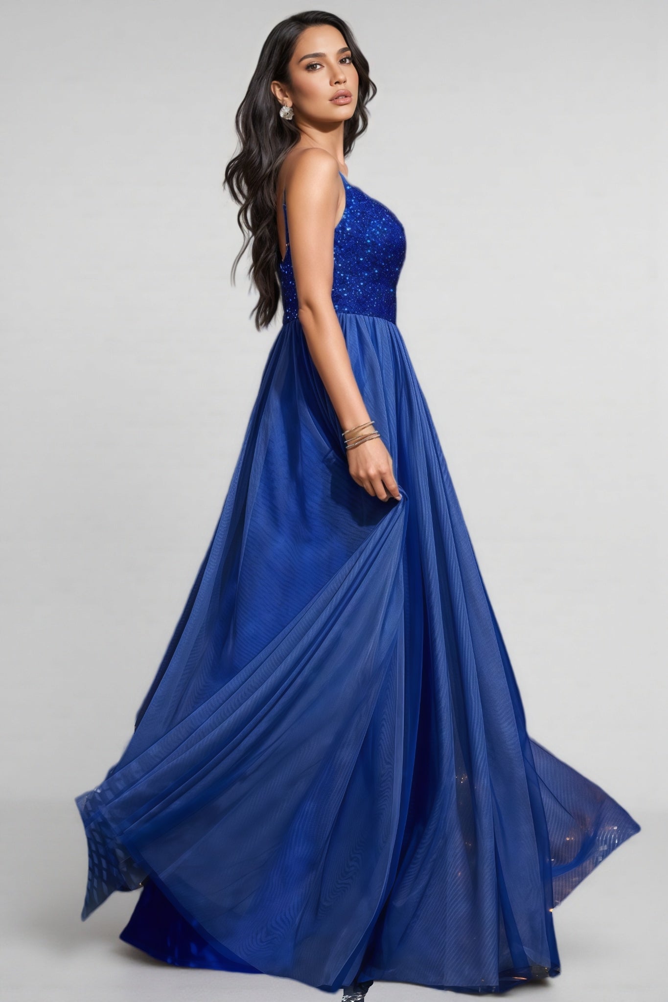Esricf Blue Strapless Sequin Maxi Dress - View 2