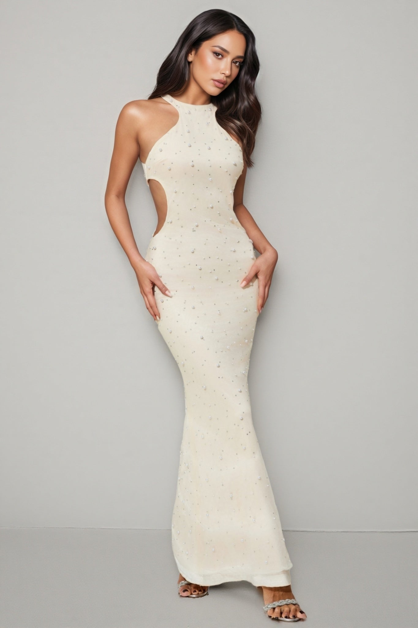 Brucese Neckless Backless Beaded Maxi Dress - View 5