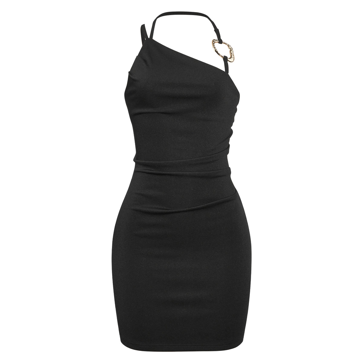 Asymmetric Halter Neck O-Ring Backless Bodycon Mini Dress 2