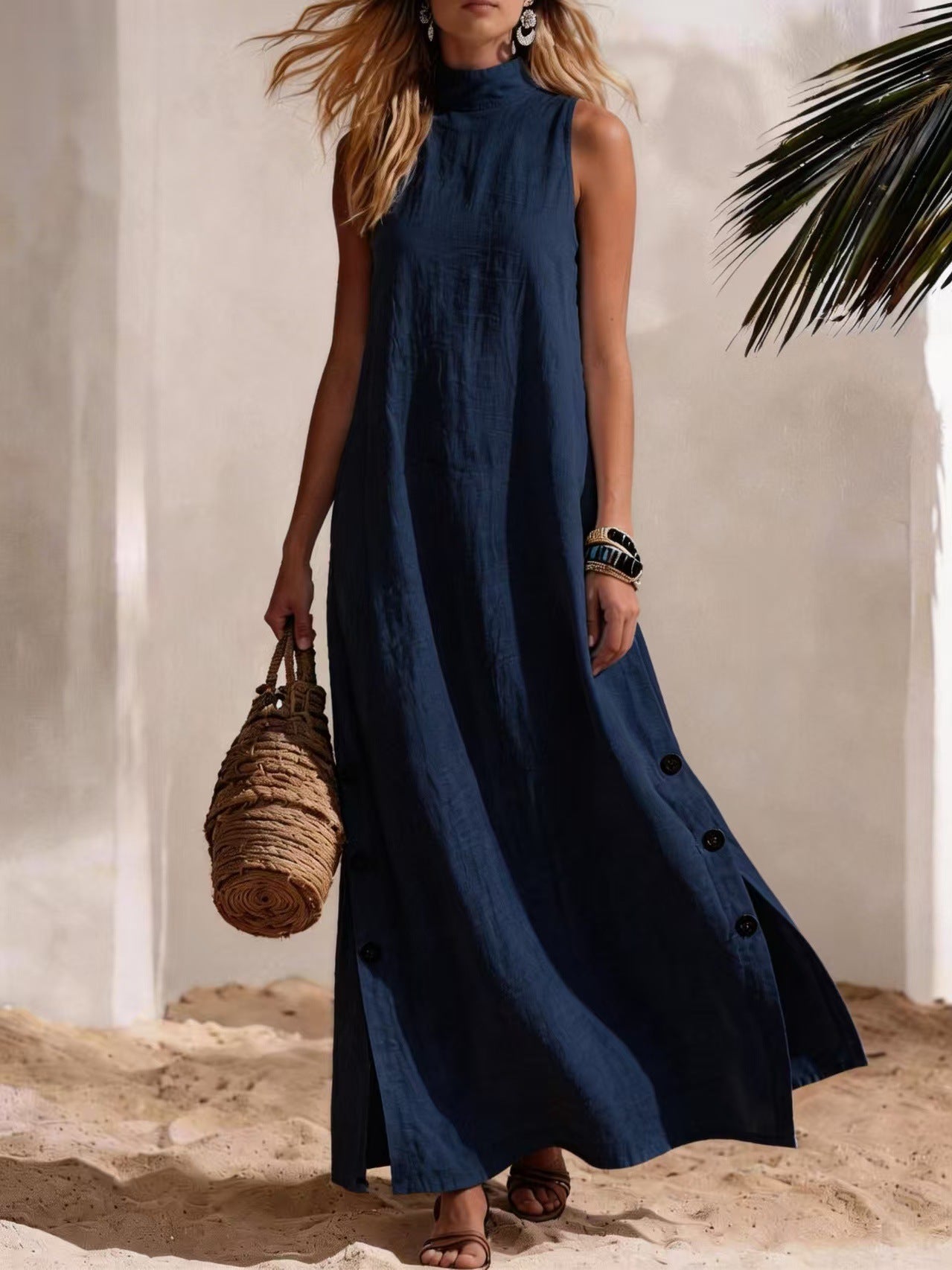 High Neck Sleeveless Side Slit Maxi Dress 11