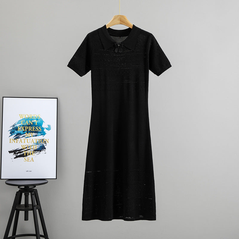 Pointelle Knit Collared Bow Detail Short Sleeve Midi Dress 3