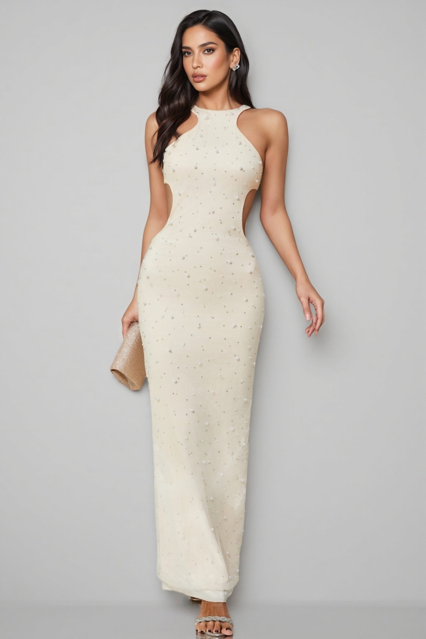 Brucese Neckless Backless Beaded Maxi Dress - View 2