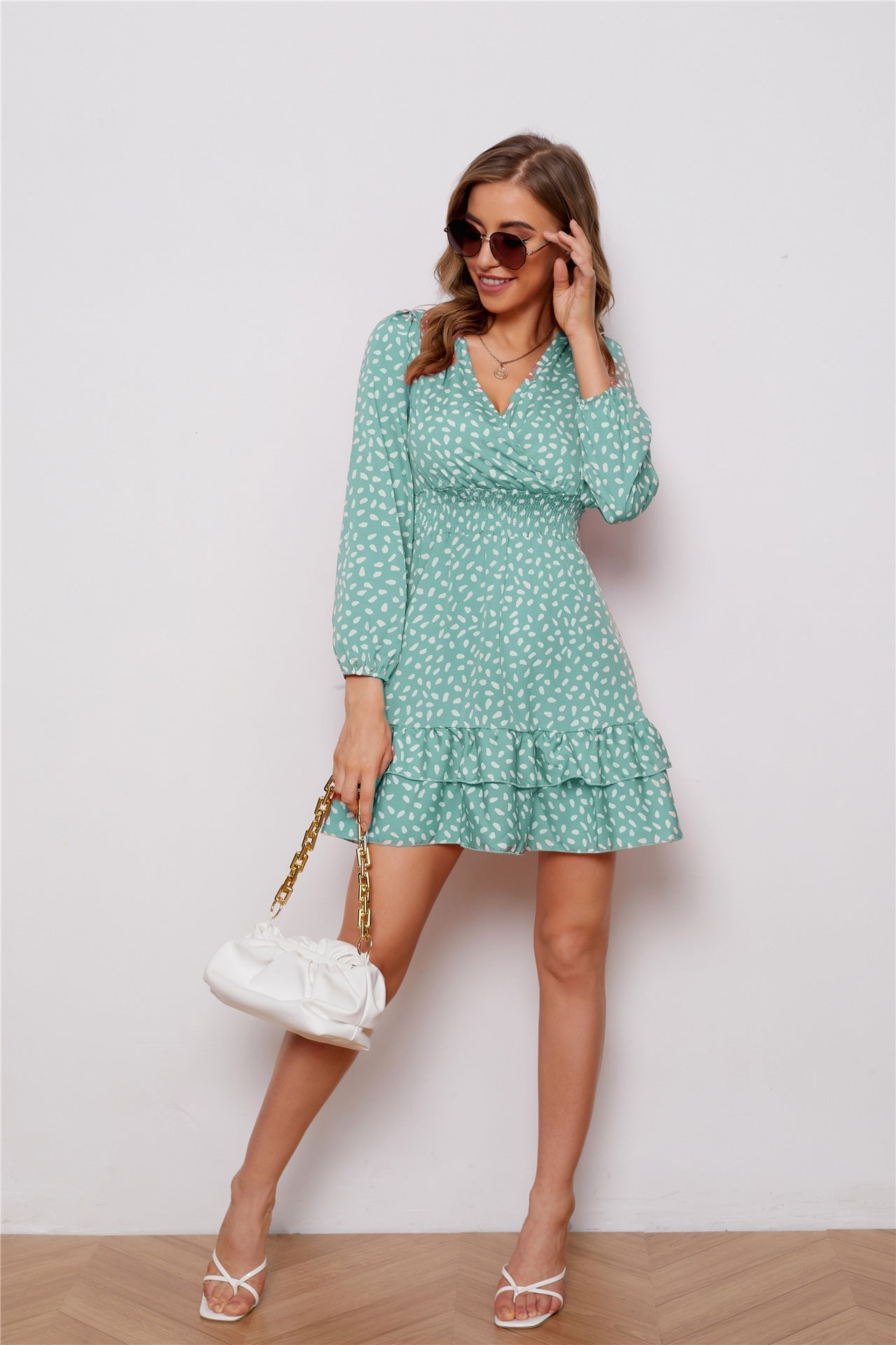 Cassy Metallic Detailed Mini Dress - Teal - FINAL SALE