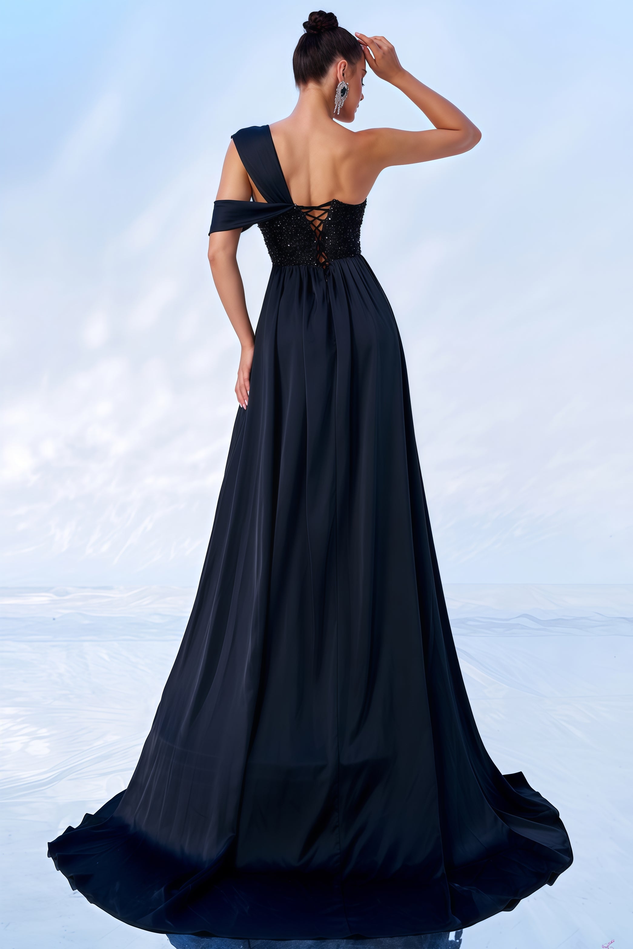 Levia Single Shoulder Sequin Slit Maxi Dress - View 8