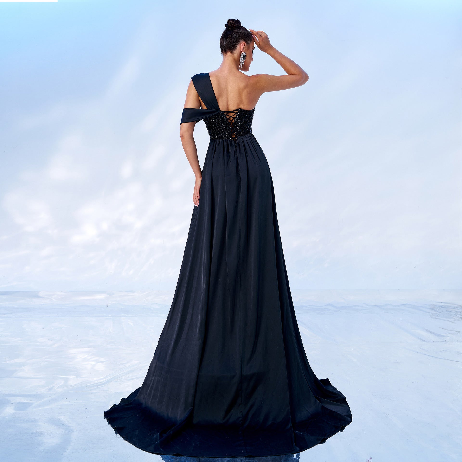 Beaded Sweetheart Corset Bodice High Split A-Line Evening Gown
