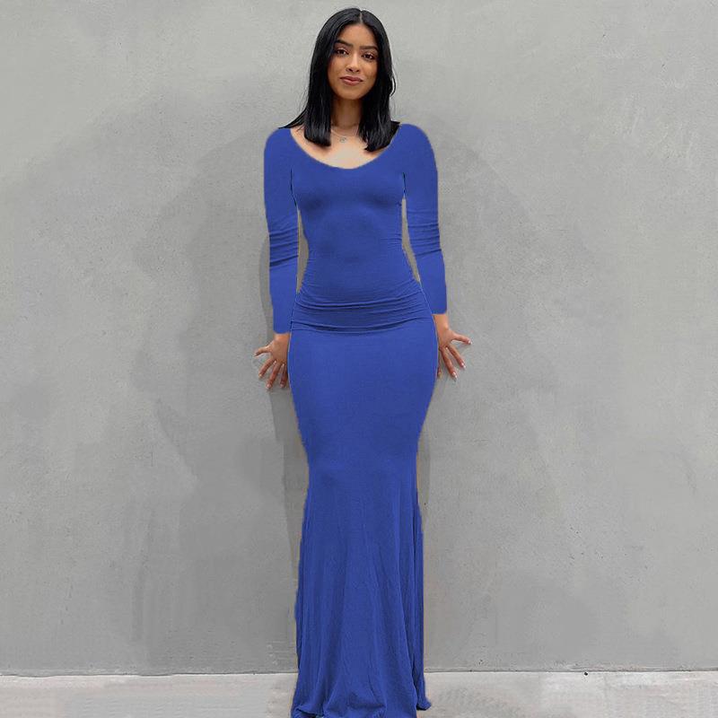 Scoop Neck Spaghetti Strap Bodycon Mermaid Maxi Dress 45
