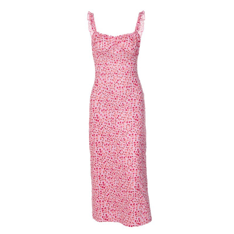 Floral Spaghetti Strap Ruffle Slip Midi Dress 5
