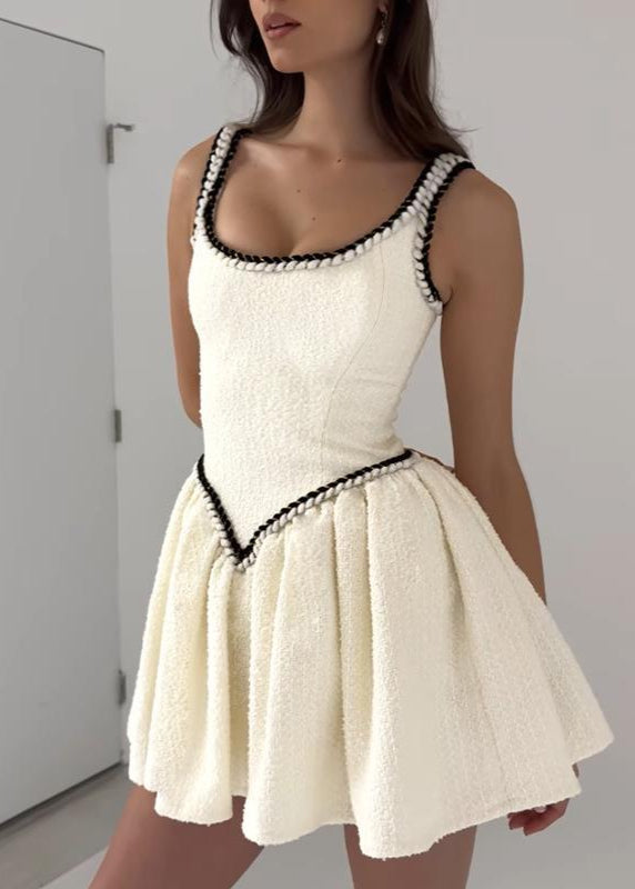 Knit Square Neck Sleeveless Contrast Trim Fit and Flare Mini Dress