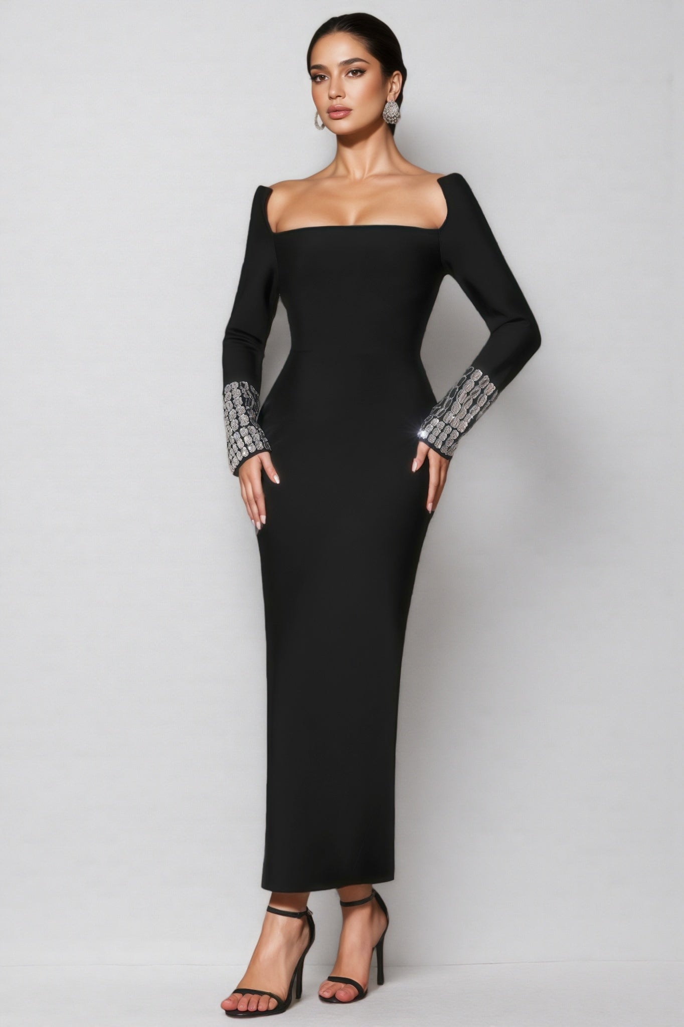 Log Square Diamond Square Neck Maxi Dress - View 3