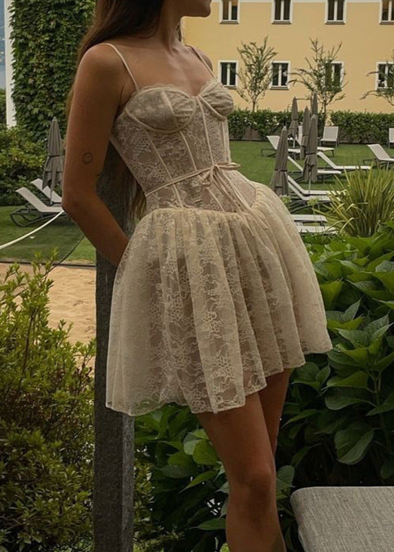 Lace Corset Sweetheart Spaghetti Strap Fit and Flare Mini Dress