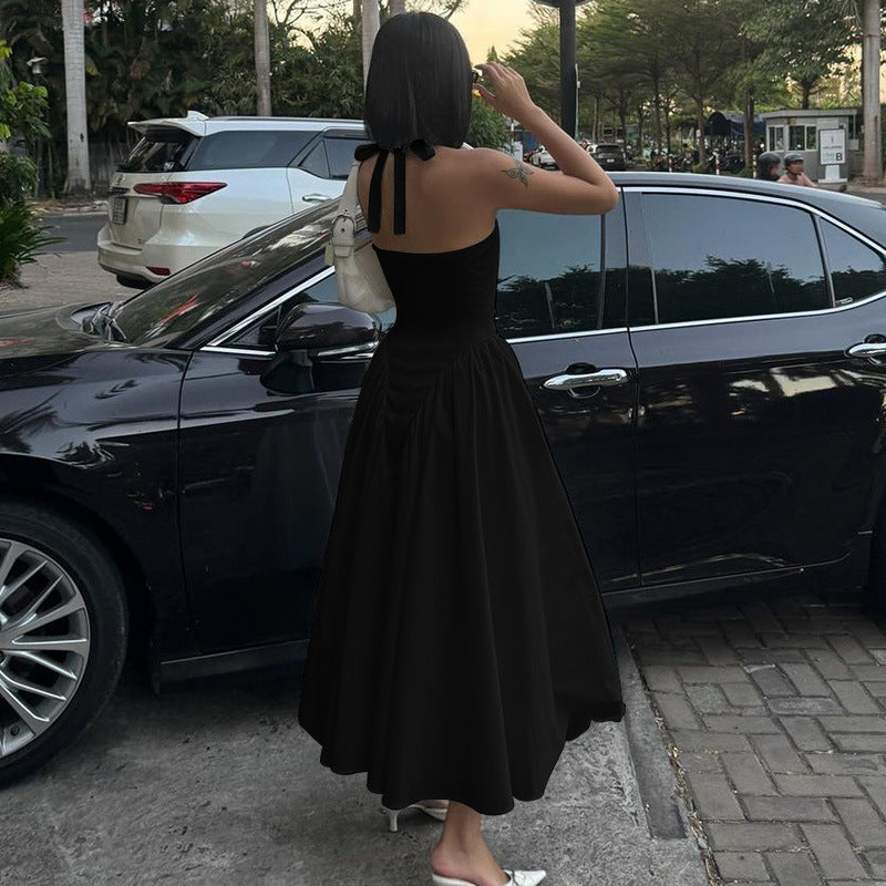 Halter Deep V-Neck Backless Satin Midi Dress 4