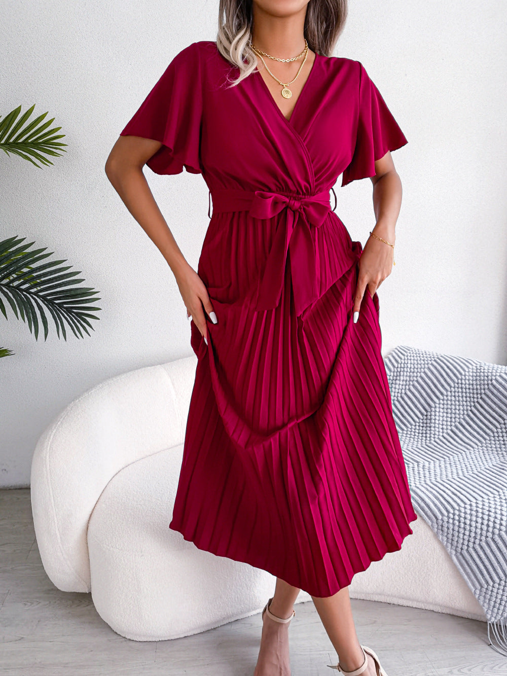 Cross VNeck Pleated Dress