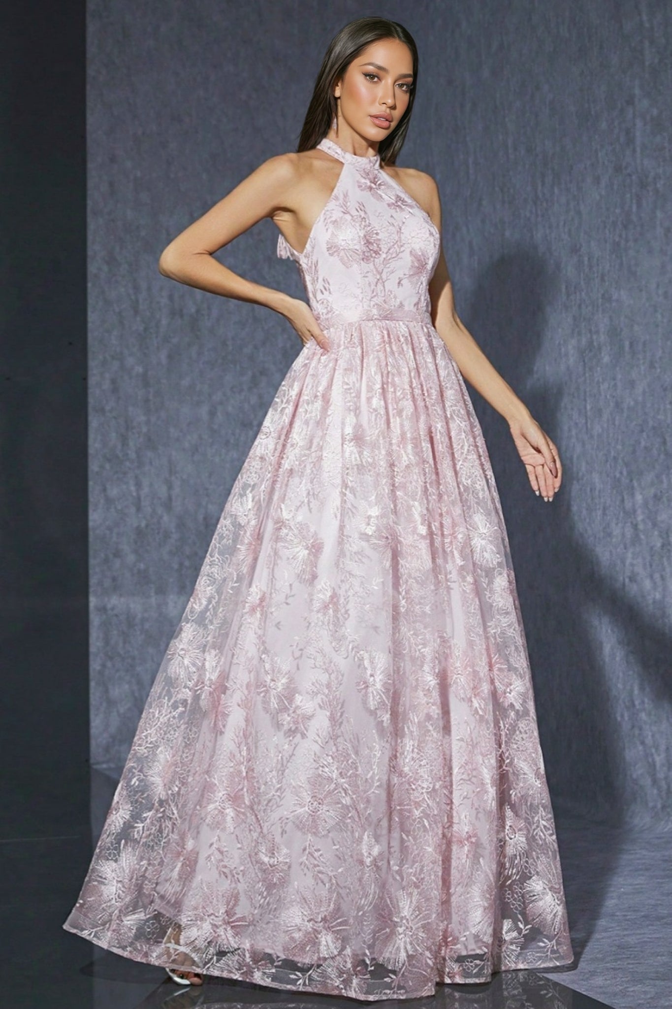 Bea Neckline Pink Mesh Maxi Dress - View 3