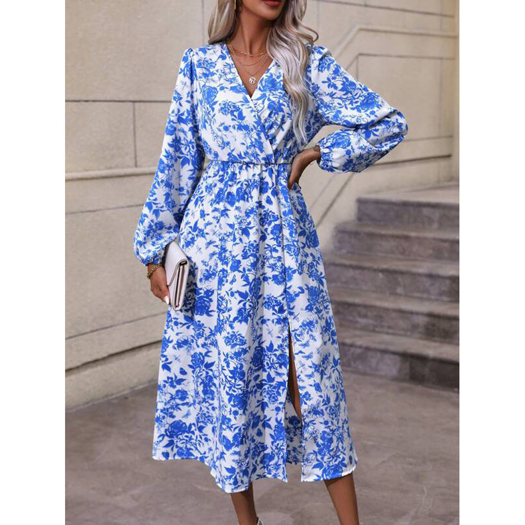 Yvonne Premium Women's Floral Design Maxi Dress with V Neck and Waist Chic Silhouette Collection