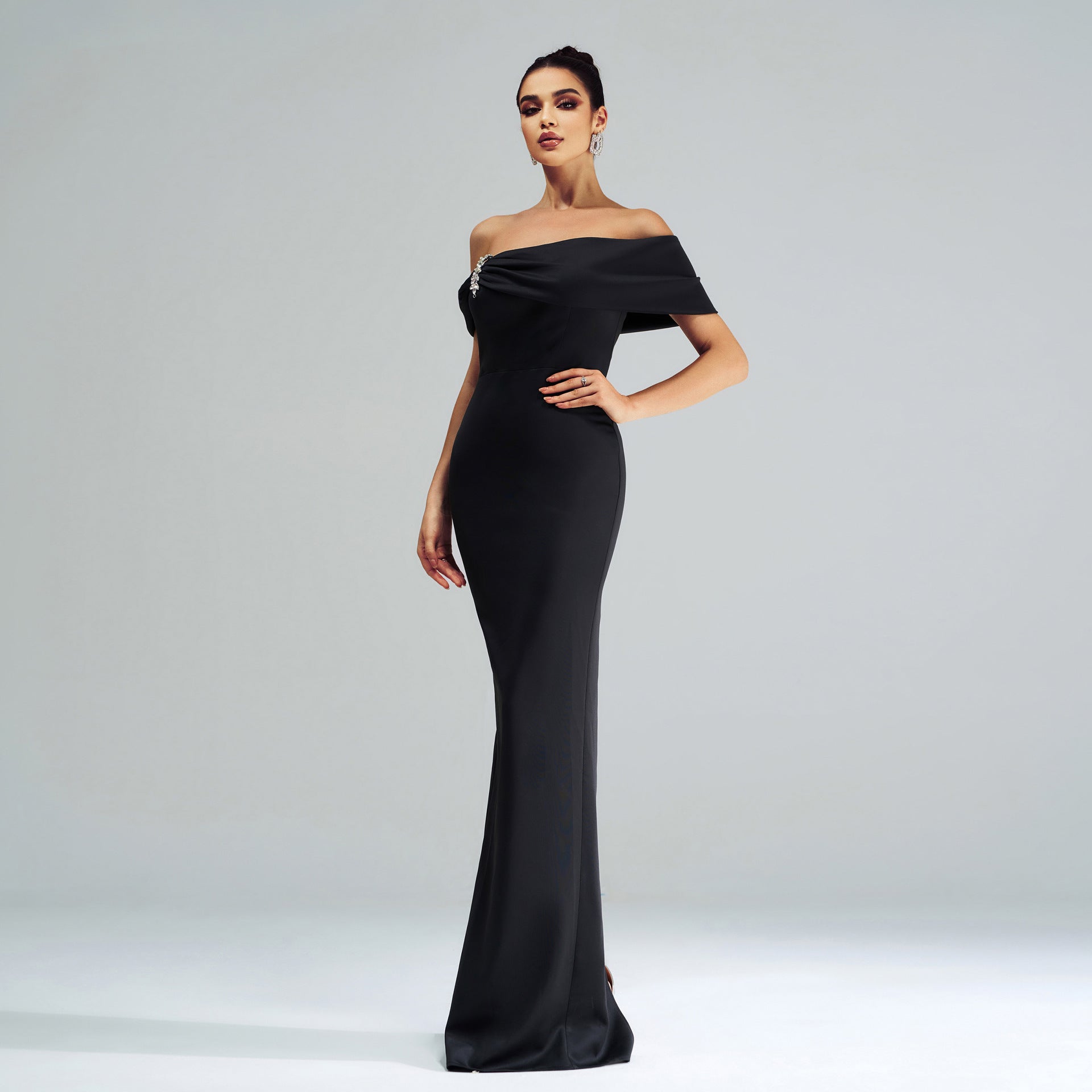 Satin Off Shoulder Mermaid Evening Gown