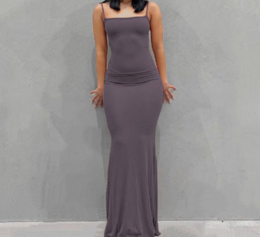 Square Neck Spaghetti Strap Bodycon Mermaid Maxi Dress 8