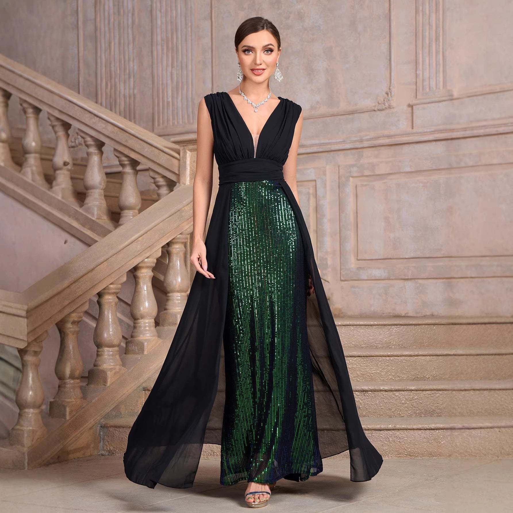 Sequin Dress Long Cocktail Slim Fit Evening Elegant Long Dress