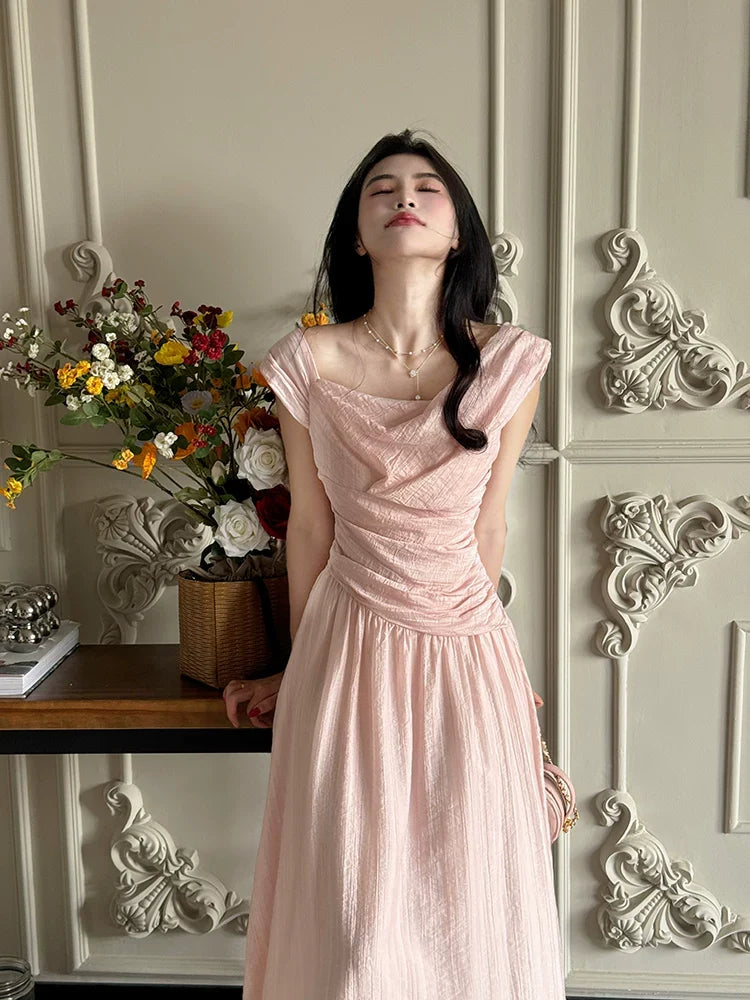 Off Shoulder Ruched Satin A-Line Midi Dress 3